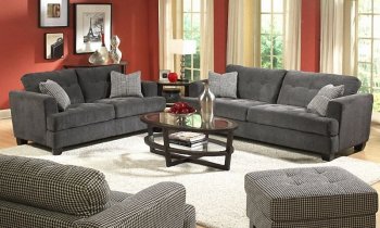 Slate Grey Chenille Stylish Sofa & Loveseat Set w/Tufted Seats [HES-9856]