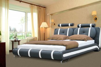 Black & White Striped Leatherette Modern Artistic Bed [SHBS-2815]