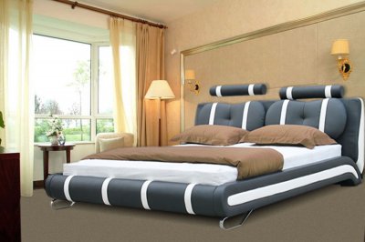 Black & White Striped Leatherette Modern Artistic Bed