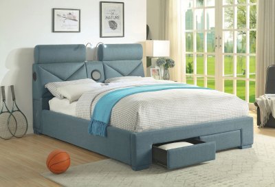 Asha Bed CM7892 in Blue Linen-Like Fabric