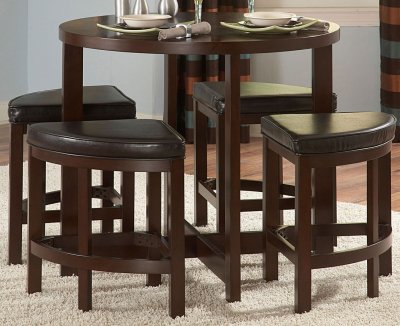 Warm Brown Cherry Finish Modern 5Pc Counter Height Dinette Set