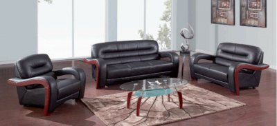 Black Ultra Bonded Leather Modern Sofa & Loveseat Set w/Options