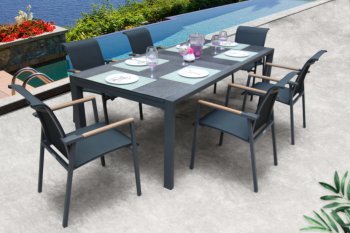 ANew Outdoor Dining Set 7Pc in Lava & Reef by Bellini [BLOUT-ANew-Lava 7pc]