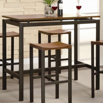 Light Oak Top & Black Metal Frame Modern 5Pc Counter Height Set [CRDS-150097]