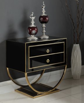 Alyssa Side Table in Black Glass by Meridian w/Gold Tone Base [MRCT-805 Alyssa]