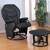 Black Leatherette Cushion Reclining Glider Rocker w/Ottoman