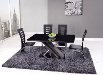 D654DT Dining Set 5Pc Black Glass Top by Global w/D290DC Chairs [GFDS-D654DT-D290DC-BL]