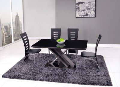 D654DT Dining Set 5Pc Black Glass Top by Global w/D290DC Chairs