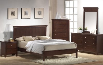 Brown Stylish Wooden Headboard Bed w/Optional Casegoods