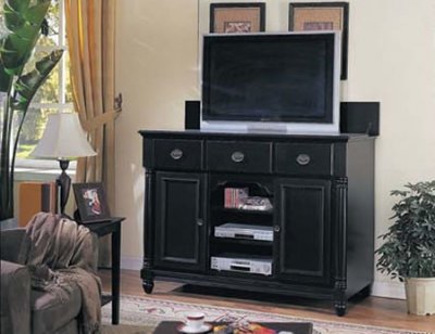 Black Color Contemporary Tv Stand With Tv Lift Design