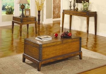 Rich Honey Stylish Coffee Table with Decorative Metal Trims [CRCT-352-701008]