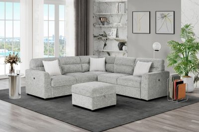 U9401 Sectional Sofa Bed in Nickel by Global w/Optional Ottoman