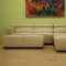 Beige Full Leather Modern 3PC Sectional Sofa w/Ottoman