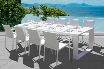 Ritz Outdoor Dining Set 9Pc in White w/Excelsior Table [BLOUT-Excelsior-Ritz-White 9pc]