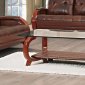 Clear Glass Modern Coffee Table w/Tufted Brown Leatherette Shelf