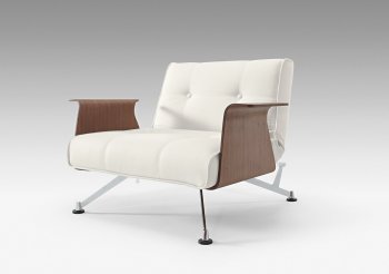 White Leatherette Modern Club Chair w/Walnut Arms [INCL-Clubber-03-Chair]