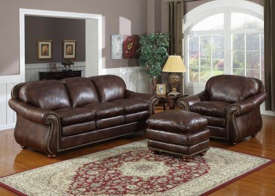 Brown Bonded Leather Contemporary Sofa w/Optional Chair