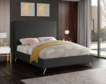 Jasmine Bed in Grey Velvet Fabric by Meridian w/Options [MRB-Jasmine Grey]