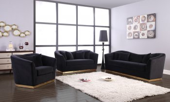 Arabella Sofa 617 in Black Velvet Fabric by Meridian w/Options [MRS-617 Arabella Black]