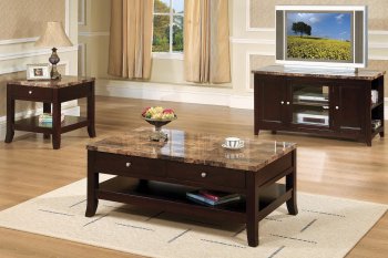 Rich Dark Mocha Contemporary Coffee Table w/Marble Top [HLCT-T419]