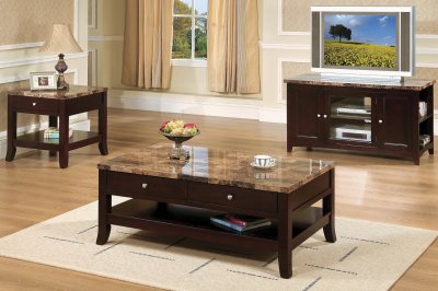 Rich Dark Mocha Contemporary Coffee Table w/Marble Top