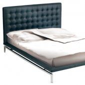 Black or White Leather Modern Bed w/Stainless Steel Base