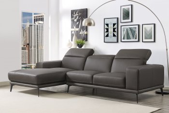 Preston Sectional Sofa in Dark Gray Leather by Whiteline [WLSS-Preston Dark Gray]