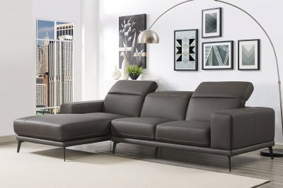 Preston Sectional Sofa in Dark Gray Leather by Whiteline