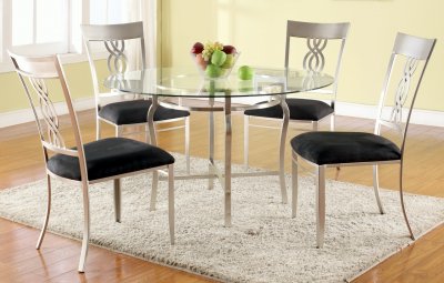 Angelina Dining Table Round Glass 5Pc Set by Chintaly