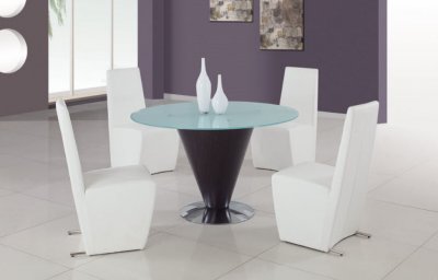 White Glass Top Modern 5 Pc Dining Set w/Black Table Base