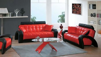 Black And Red Leather Modern Living Room Sofa [AES-7030-BL-R]