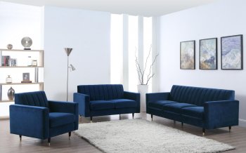 Lola Sofa 619 in Navy Velvet Fabric by Meridian w/Options [MRS-619 Lola Navy]