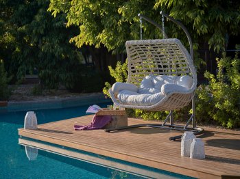 Fiona Dual Seat Outdoor Hanging Lounge Chair in Cream by Bellona [IKOUT-Fiona Dual Cream]