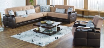 Natural Naomi L. Brown Fabric/Brown Vinyl Sectional Sofa by Suns [IKSS-Natural Naomi L. Brown-Br]