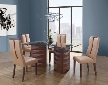 D3972 Dining Set 5Pc in Dark Walnut by Global w/Glass Top [GFDS-D3972]