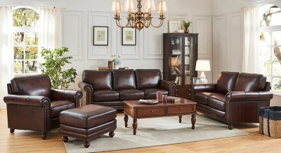 Hampton Sofa & Loveseat Set Leather Italia in Brown w/Options