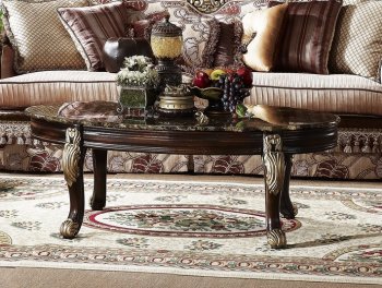 Amanda Coffee Table in Cherry w/Genuine Marble Top [ADCT-Amanda-Cherry]