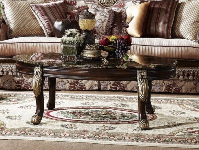 Amanda Coffee Table in Cherry w/Genuine Marble Top