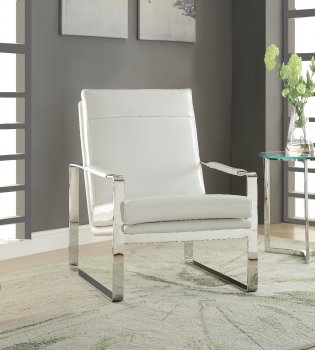 Rafael Accent Chair 59782 in White PU & Stainless Steel by Acme [AMCC-59782-Rafael]