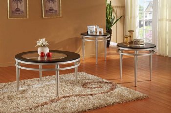 Ebonized Top Modern 3Pc Coffee Table Set w/Glass Inserts [HECT-3289]