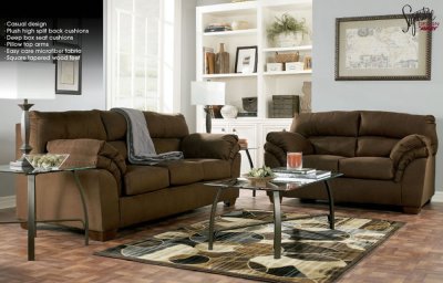 Mocha Microfiber Casual Sofa & Loveseat Set by Ashley Design