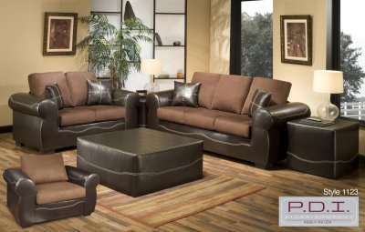 Mocha Fabric & Chocolate Vinyl Sofa and Loveseat w/Options