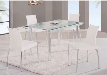 Glass Top & White Chairs Modern 5Pc Dining Set w/Metal Legs [GFDS-A818LDT-White]