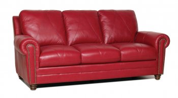 Weston Sofa & Loveseat Set in Red Full Leather w/Options [LKS-WESTON-2525Cherry]