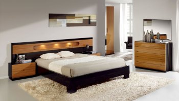 Two-Tone Natural Oak & Black High Gloss Finish Modern Bedroom [EFBS-Sal Composition 9]