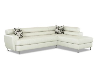 White Full Leather Modern Sectional Sofa w/Chrome Legs