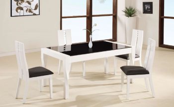 White Lacquer Finish Modern 5Pc Dinette Set W/Black Glass Top [GFDS-822DT]