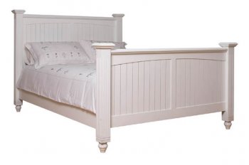 Satin White Finish Contemporary Bed With Bedposts [LSB-COTTAGE BED]