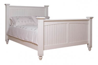 Satin White Finish Contemporary Bed With Bedposts