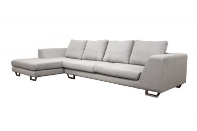 Grey Twill Fabric Modern Sectional Sofa w/Squared Chrome Legs